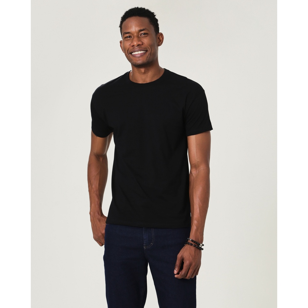 Camiseta Básica Masculina Gola Texturizada Em Algodão