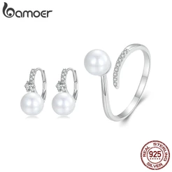 Brincos Bamoer 925 Sterling Sliver Shell Pearl Design Orelha Clipes Jóias Presentes Para Mulheres
