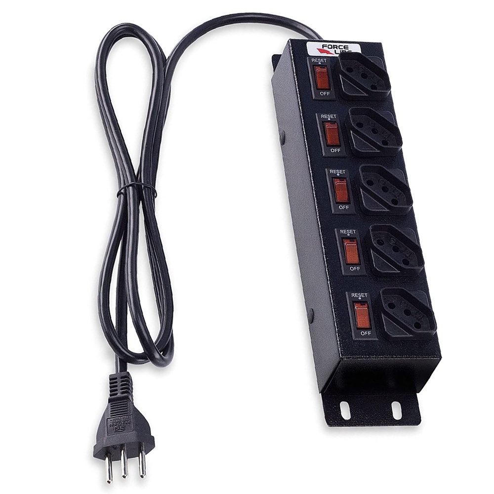 Filtro de Linha com 5 Circuit Breaker 1,5m Preto Force Line Bivolt - Home Appliances