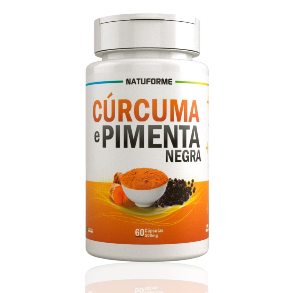 Curcuma + Pimenta black 60 Cápsulas 500mg - Concentrada Cúrcuma Longa, Pimenta preta e açafrão da terra