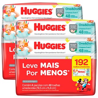 Kit 2 Toalha Umedecida Huggies One & Done Leve 4 Pague 3 com 4 Pacotes de 48 Unidades cada