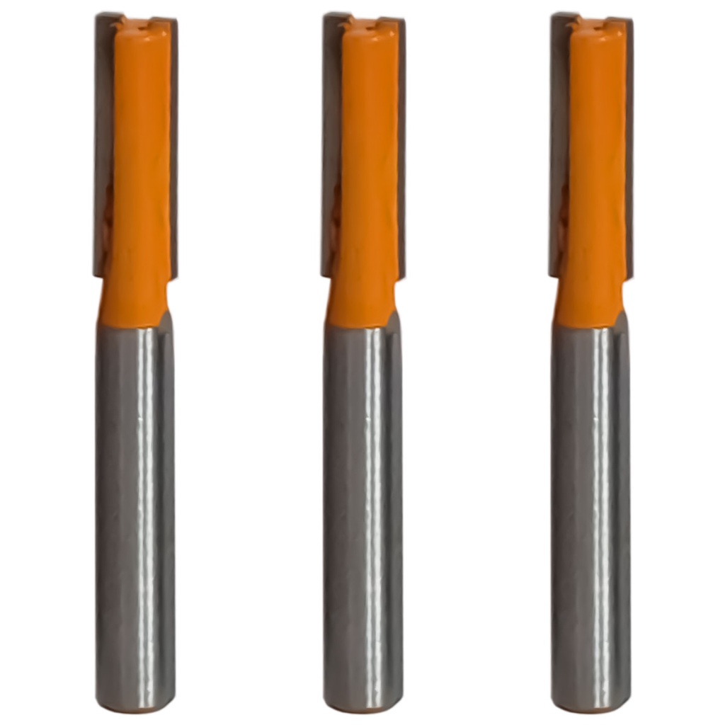 Jogo com 3 Fresas Retas 6mm Haste 6mm Corte Duplo para Madeira Dentes de Metal Duro Corte com Tupia