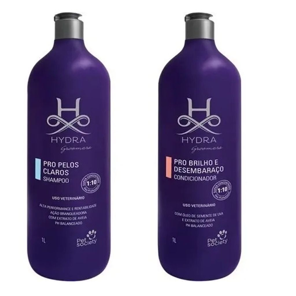 Kit Produtos Pets Hydra Groomers Shampoo Pelos Claros + Condicionador Brilho e Desembaraço 1L