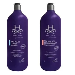 Kit Produtos Pets Hydra Groomers Shampoo Pelos Claros + Condicionador Brilho e Desembaraço 1L