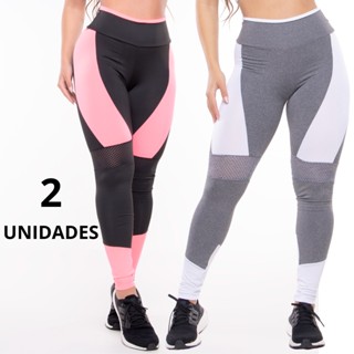 Kit 2 Calça Legging Feminina Cintura Alta Academia Cross Training Tela Bicolor