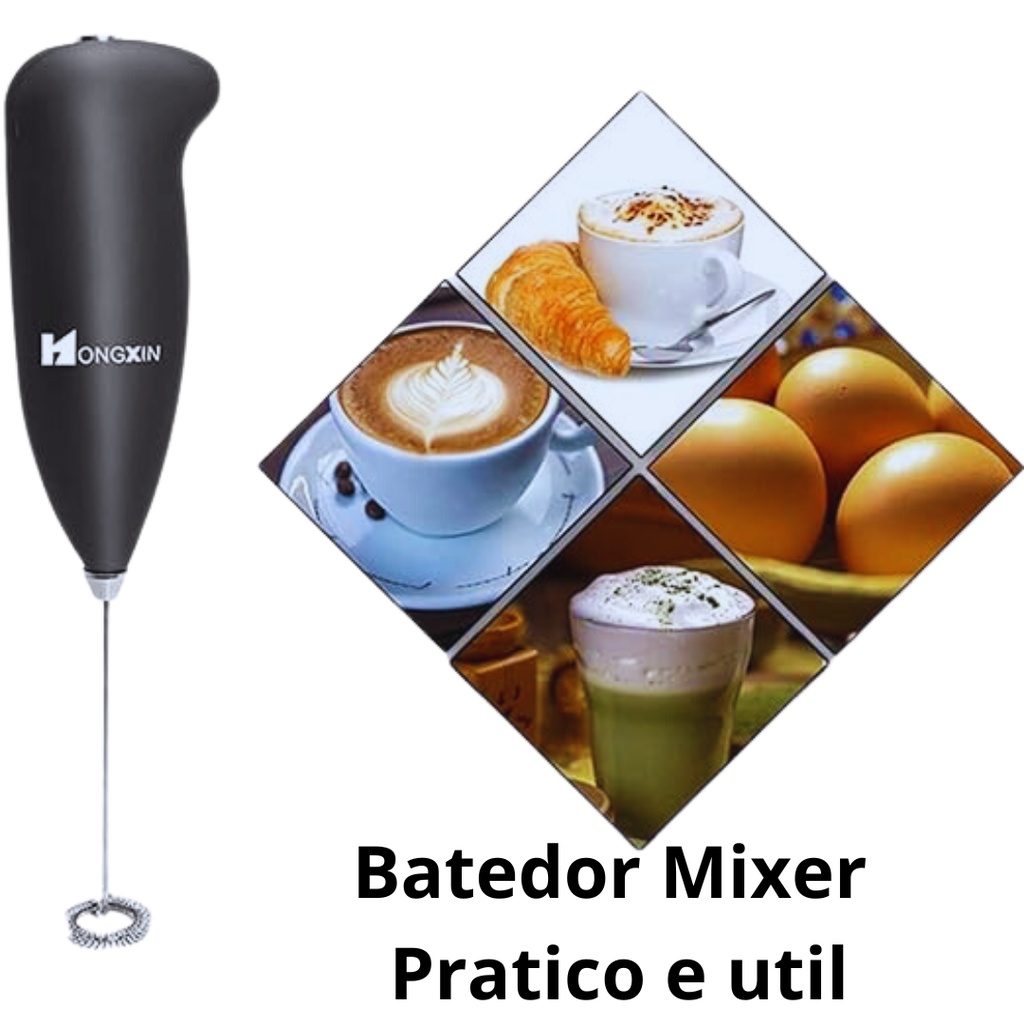 Mixer Elétrico para Bebidas, Leite, Café e Clara de Ovo -Batedor Misturador Prático e Rápido
