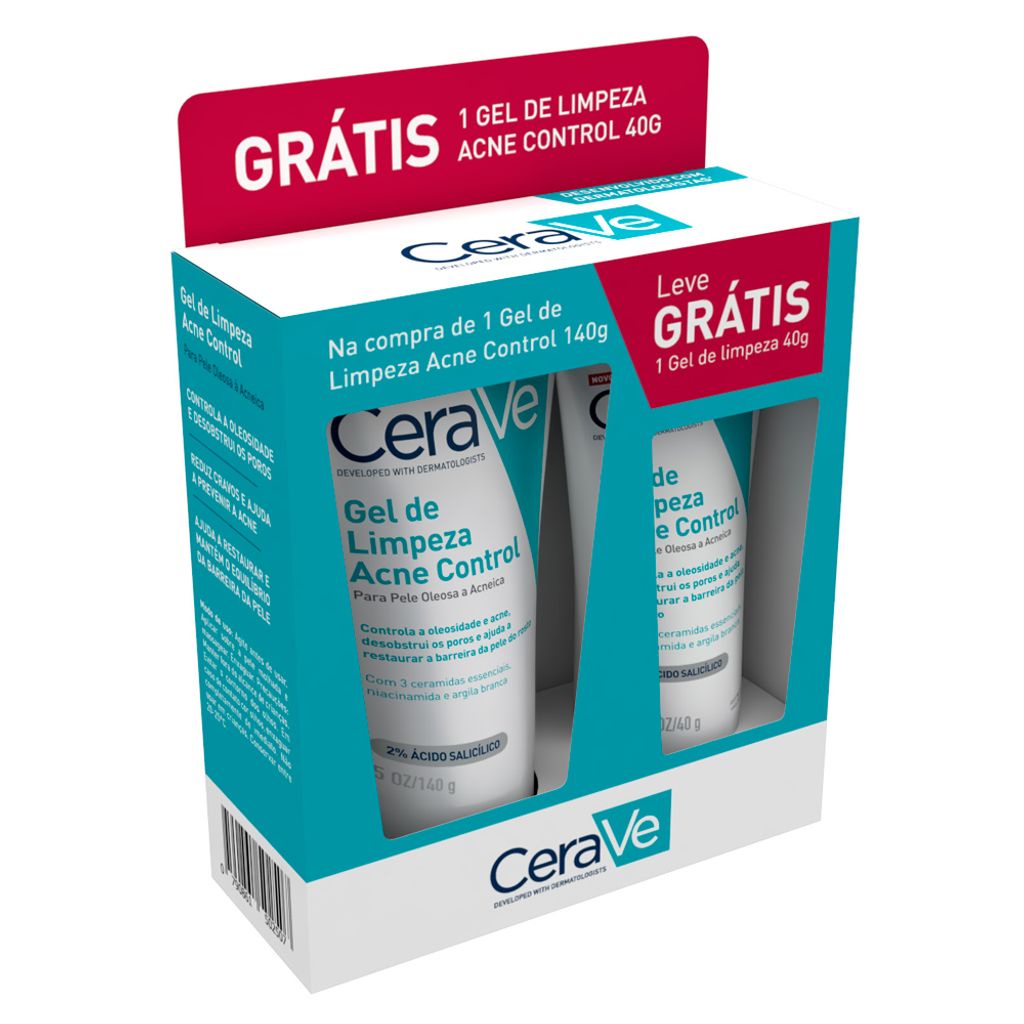 Kit CeraVe Gel de Limpeza Acne Control 140g e Ganhe CeraVe Gel de Limpeza 60g