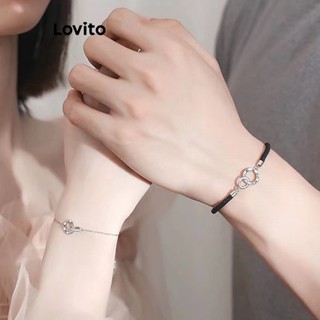 Lovito Pulseira de Metal Lisa Casual para Mulheres LFA02095 (Branco/Preto)