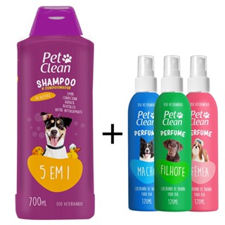 Kit Shampoo 5 em 1 + Perfume para Cães e Gatos Pet Clean