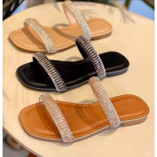 Rasteira Feminina 2 Tiras de Strass Luxo
