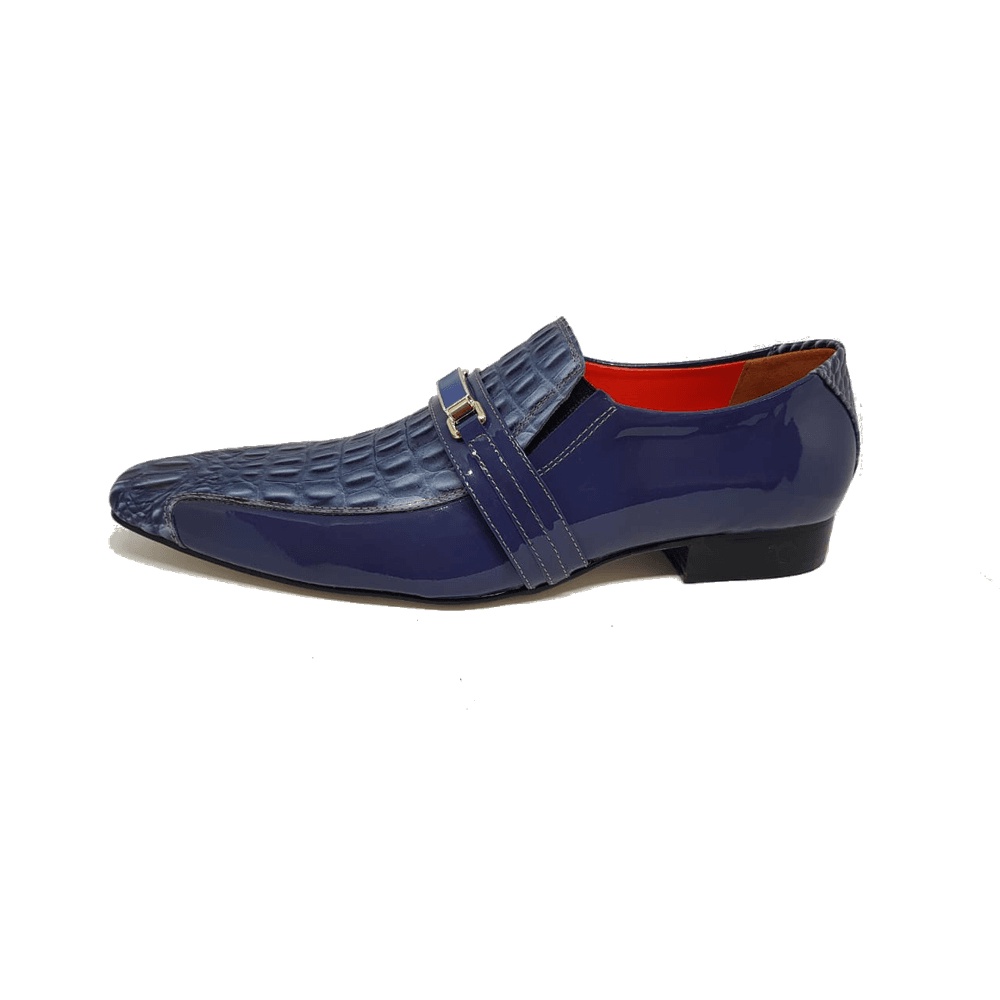 Sapato Masculino Italiano em Couro Social Executivo Azul Luigi Bico Fino Ref: 293 Azul