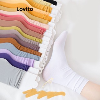 Lovito Meias Básicas Lisas Casuais Para Mulheres LNA34084 (Cinza/Branco/Rosa/Vermelho/Verde/Preto)