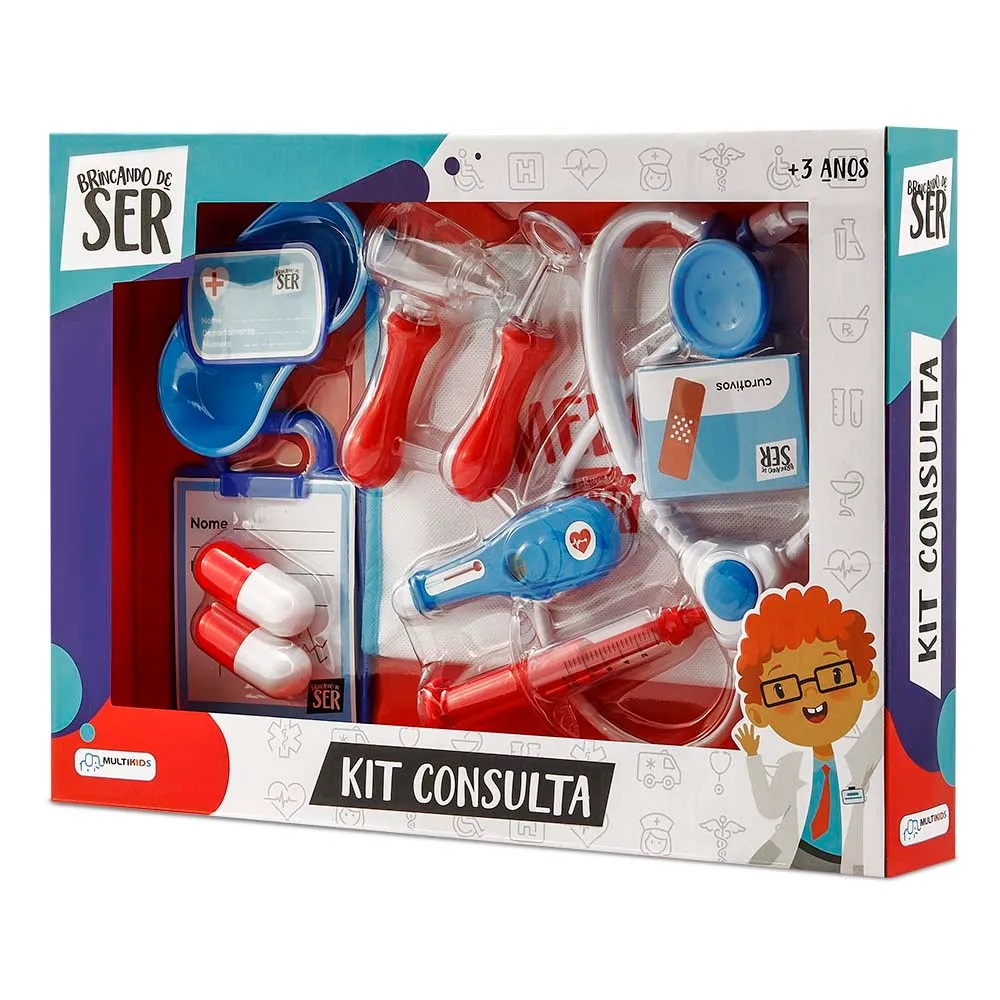 Brinquedo Brincando de Ser Medico Kit Consulta com Acessórios Azul e Vermelho Multikids - BR959 - Mom & Baby