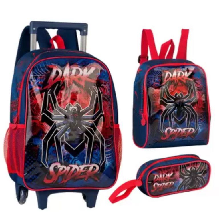 Kit Escolar Infantil Dark Spider Mochila de Roda + Lancheira e Estojo - Clio