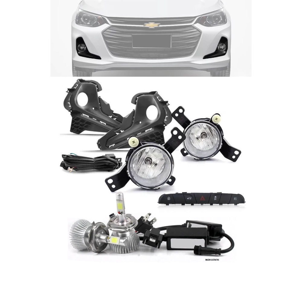 Kit Farol de Milha Neblina Chevrolet Onix e Onix Plus Sedan 2020 em Diante com Botão Painel + Kit Lâmpada Super LED 6000K