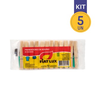 Kit com 5 Prendedores De Roupa Resistente Pequeno Madeira Com 12 FiatLux