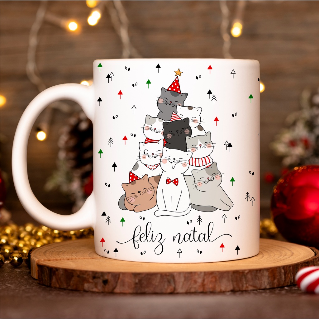 Caneca de Natal Gatinhos Feliz Natal