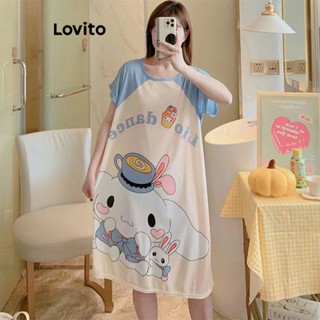 Lovito Camisola De Dormir Básico Casual Cartoon Colorblock Para Mulheres LNA27256 (Branco)