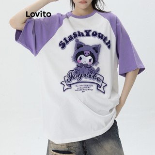 Lovito Casual Camiseta Feminina com Estampa de Desenho LNA24131 (Rosa/Roxo/Azul)