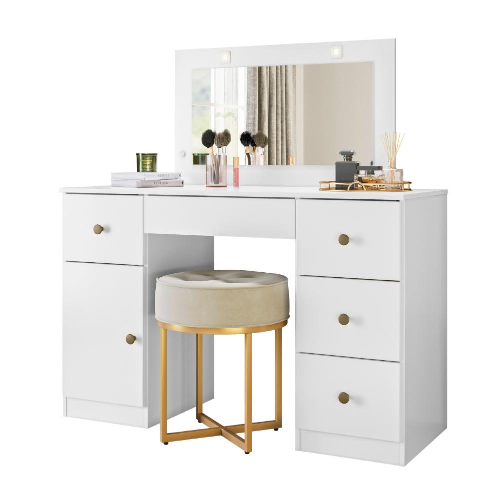 Penteadeira com Espelho Led Camarim Sonhos 5 Gavetas 1 Porta Branco Moval em Oferta na Shopee