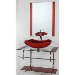 GABINETE DE VIDRO PARA BANHEIRO INOX 70CM CUBA ABAULADA VERMELHO CEREJA