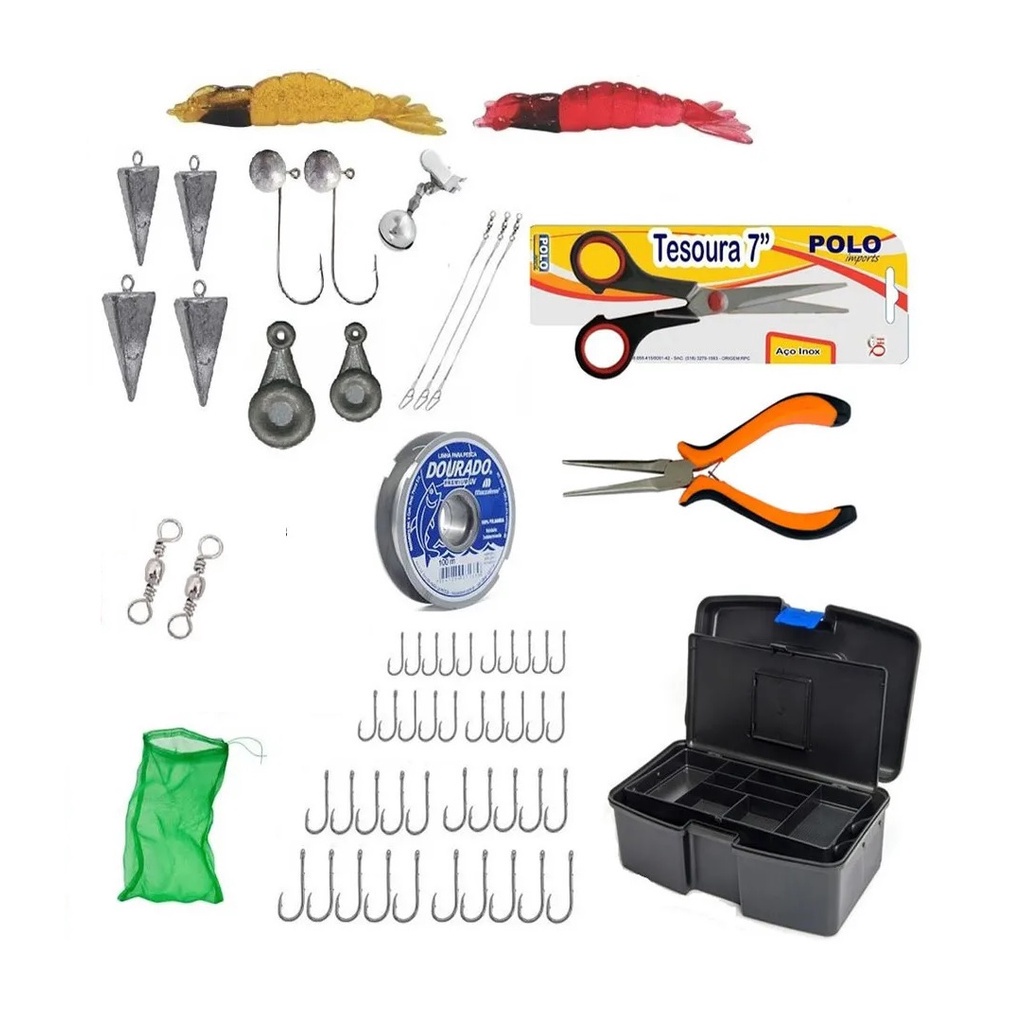 Kit Pesca De Praia Maleta Acessórios e Iscas em Oferta na Shopee