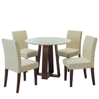 Conjunto de Mesa Sala de Jantar 4 cadeiras Redonda 1,03m Athenas Cedro/Areia