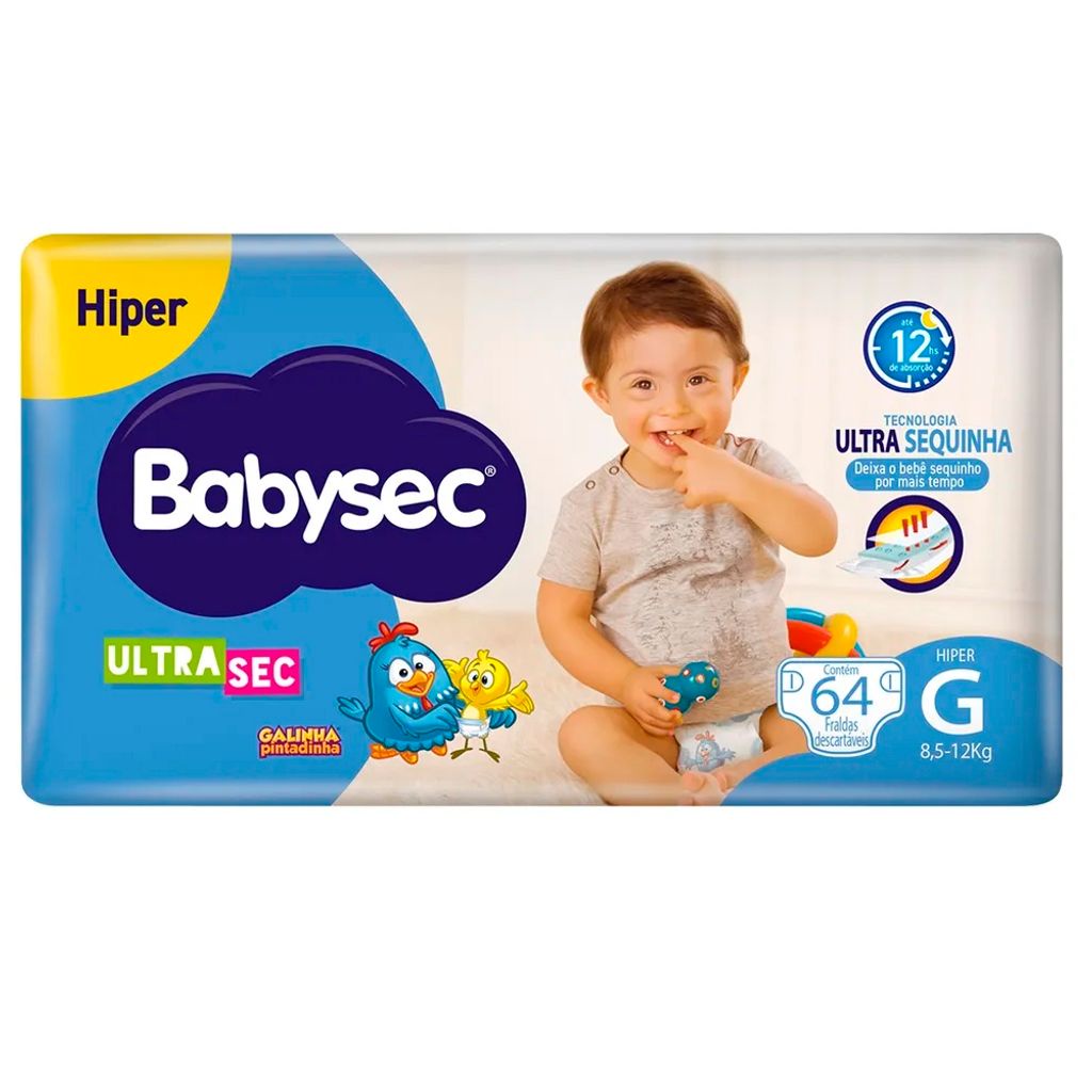 Fralda Descartável Babysec Ultrasec Hiper G Com 64 Unidades