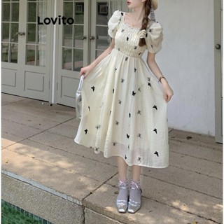 Lovito Vestido Casual Borboleta Com Bata Borboleta Para Mulheres LNA42036