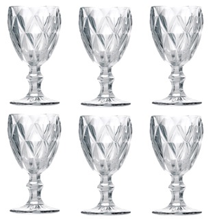 01 Jogo Taça de Vinho de Vidro Diamond 260ml c/6 peças ORIGINAL LINE SL7631