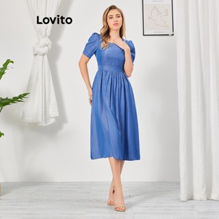 Lovito Vestido Jeans Casual Com Estrutura Lisa E Linha Para Mulheres LBL07065