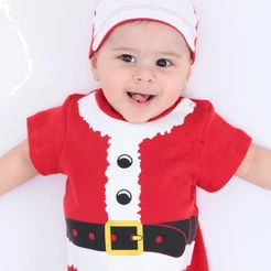Fantasia Body Macaquinho Bebê Papai Noel Com Touca - Natal
