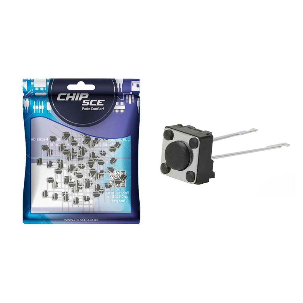 50x Chave Táctil 2 Terminais - 6 x 6 x 4,3mm - 180º Graus