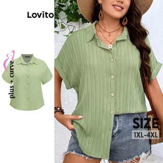Lovito Blusa De Tecido Com Textura De Botão Liso Casual Plus Size Curva Para Mulheres LBL07155