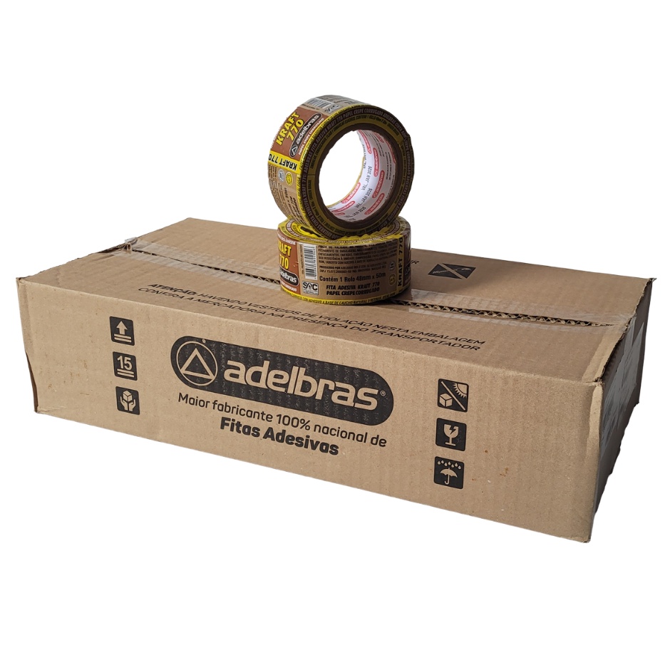 Kit 16 Fita Adesiva Crepe 770 Papel Corrugado Fita Kraft 770 (48 mm x 50 m) Aldelbras - Caixa