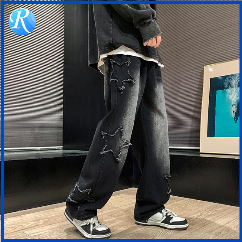 Calça Jeans Bordada Hip Hop De Ganga Masculina Casual Solta Perna Larga Cintura Alta Frio Para Primavera Outono em Oferta na Shopee