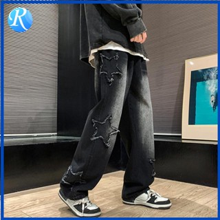 Calça Jeans Americana Bordada Hip Hop Trendy De Ganga Masculina Casual Solta Perna Larga Cintura Alta Frio Para Primavera Outono