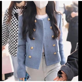 Lovito Blazer De Manga Comprida Com Botão Liso Para Mulheres LNA38025 (Azul)
