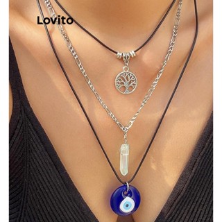 Lovito Conjunto Casual Simples De Três Peças Com Colar De Olhos Azuis Para Mulheres LCS04154