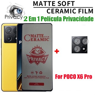 2 Em 1 Película Privacidade POCO X6 Pro 5G Antiespionagem Protetor De Tela Flexivel De Cerâmica Fosca Protetores De Pelicula Privacidade Para Xiaomi Poco C65 X5 Redmi 13C 4G E Câmera