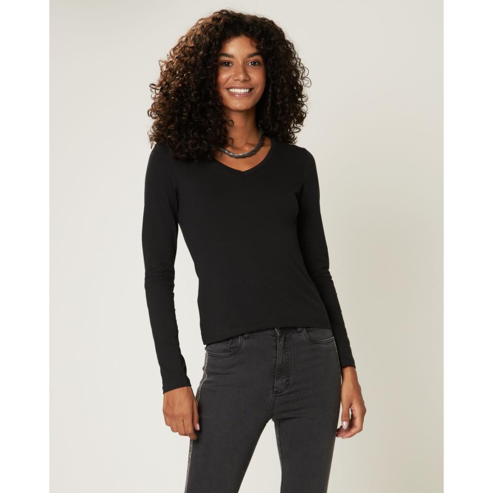 Blusa Básica Feminina Manga Longa Cotton Light em Oferta na Shopee