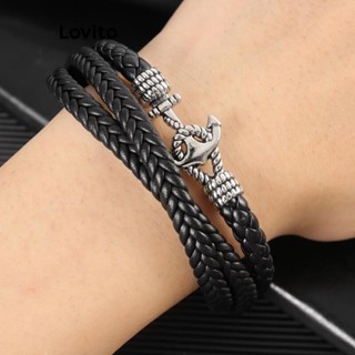 Lovito Pulseira Casual De Aço Inoxidável Multicamadas Com Âncora Lisa LCS05190