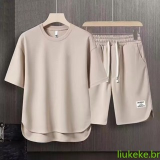 Coreano duas peças moda masculina conjunto de manga curta verão camiseta e shorts conjuntos soltos roupas de grife masculino fatos de pista 44883