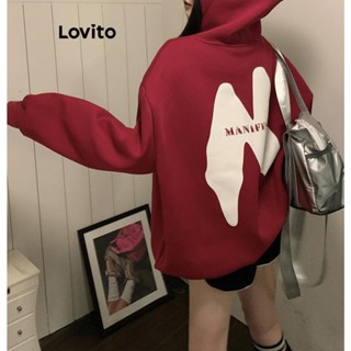 Lovito Moletom Casual Com Estampa De Letras Para Mulheres LNA39120 (Borgonha)