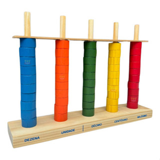 Ábaco Aberto 5 hastes com 50 Argolas coloridas Madeira Brinquedos Educativos - Ábaco Aberto Vertical em Oferta na Shopee