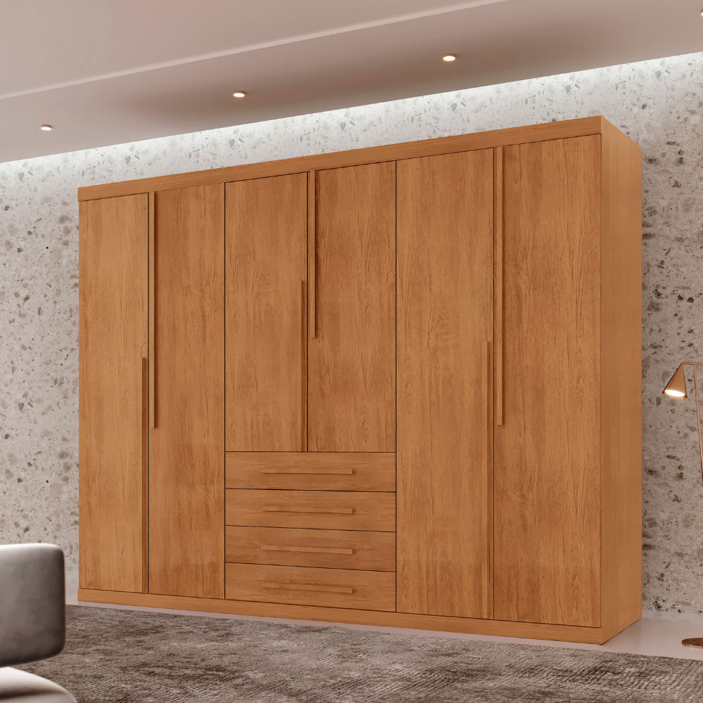 Guarda Roupa Casal Matteo 100% MDF 6 Portas e 4 Gavetas Moderna Mobília em Oferta na Shopee