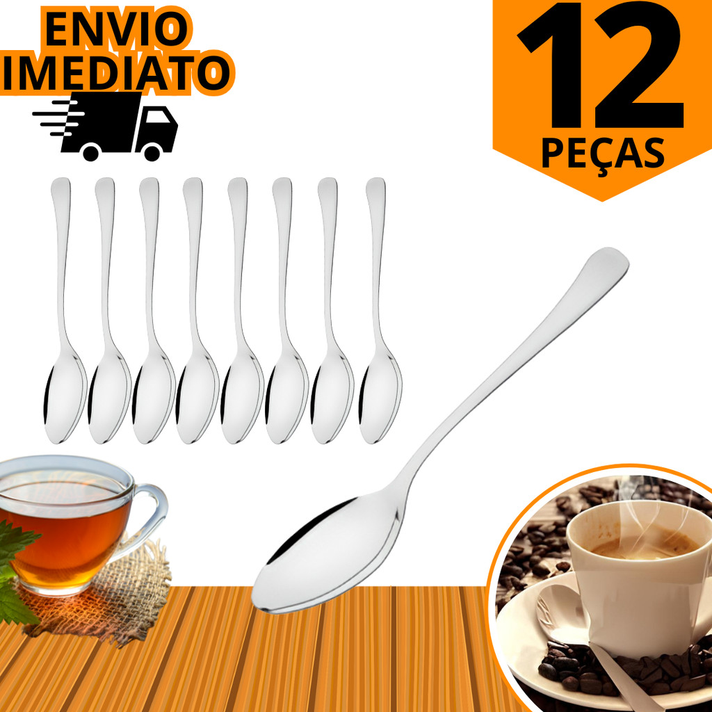 Kit 6/12 Colher De Cha 100% Inox Resistente Para Café Chá Chocolate Quente Qualidade Premium