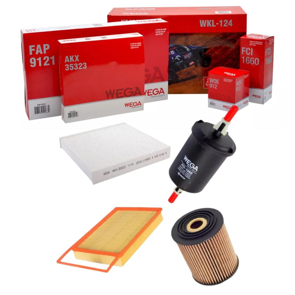 Kit Revisão Filtro Ar Combustível Óleo Grand Siena 2012 A 2018 / Palio 2011 A 2017 / Strada 2012 A 2020 - Wega Wkl124