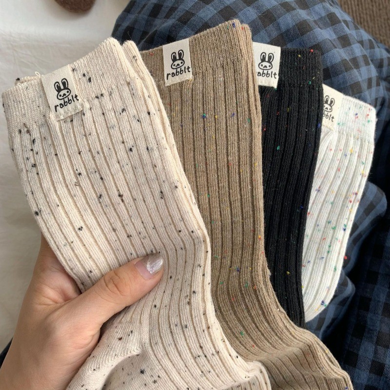 Meias Femininas Outono Inverno Cano Médio – Casuais Coreanas Com Pontos Confortáveis Macia...