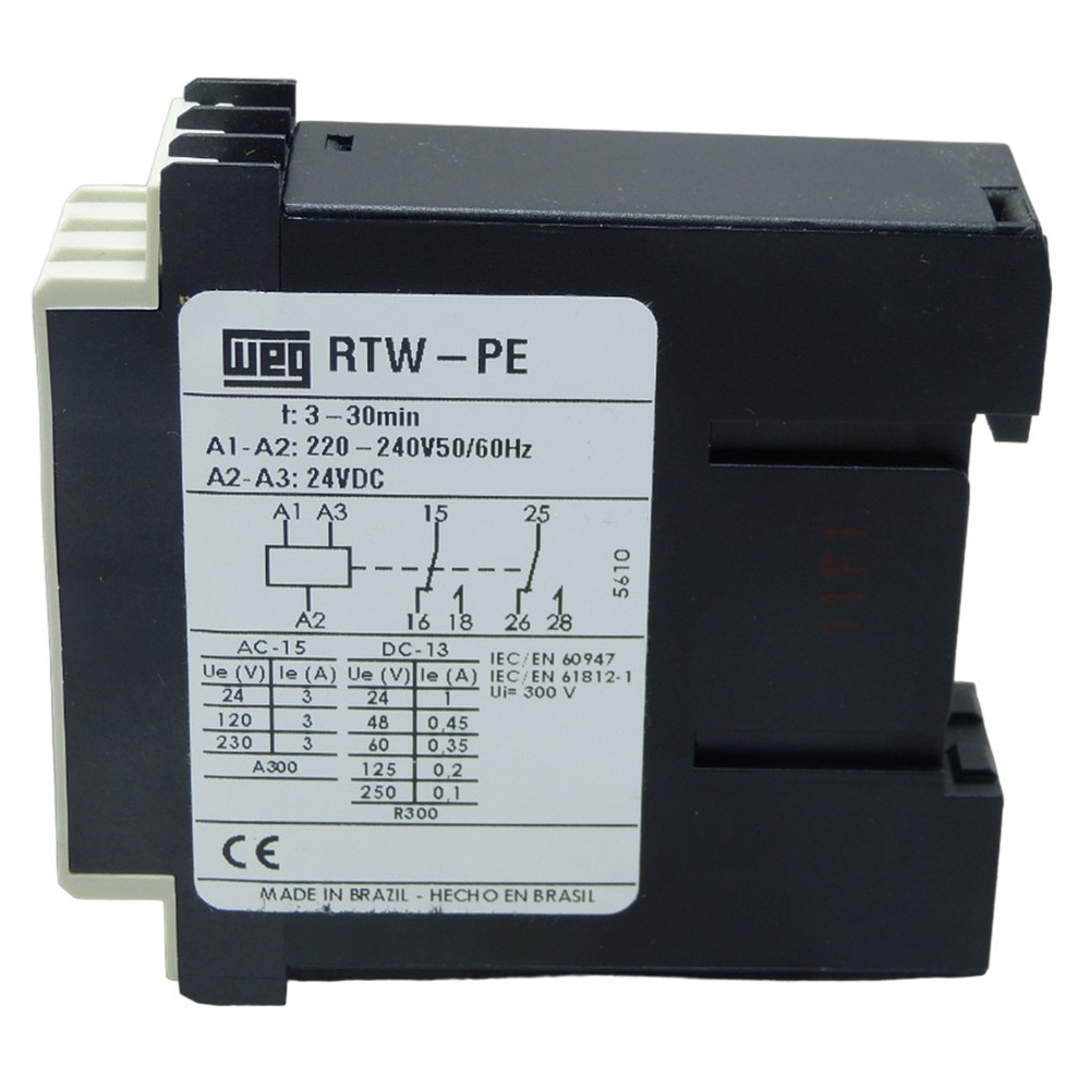 Rele Tempo Weg 3 A 30 Minutos Rtw-Pe02-U030Me40 3 A 30 Minutos 220v Naf Pulso Na Energização